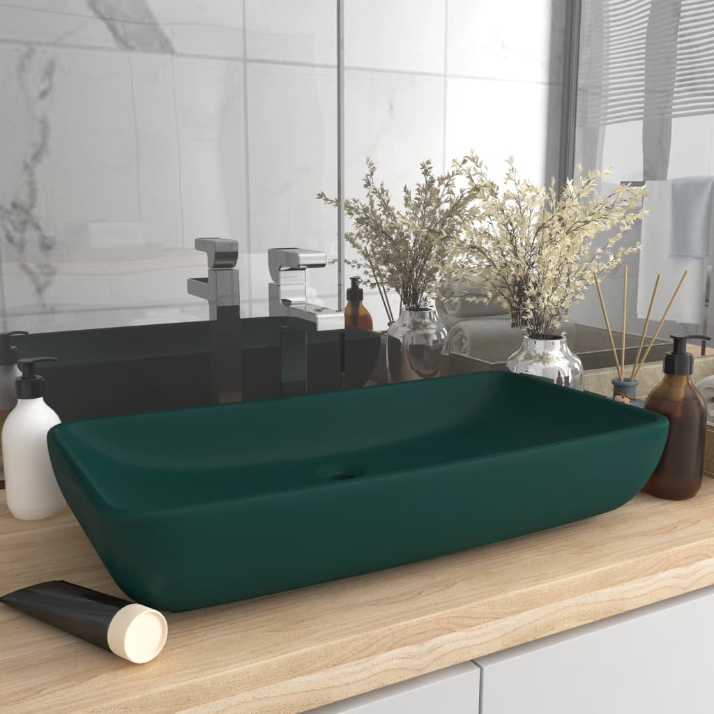Lavabo Lusso Rettangolare Verde Scuro Opaco 71x38 Cm Ceramica