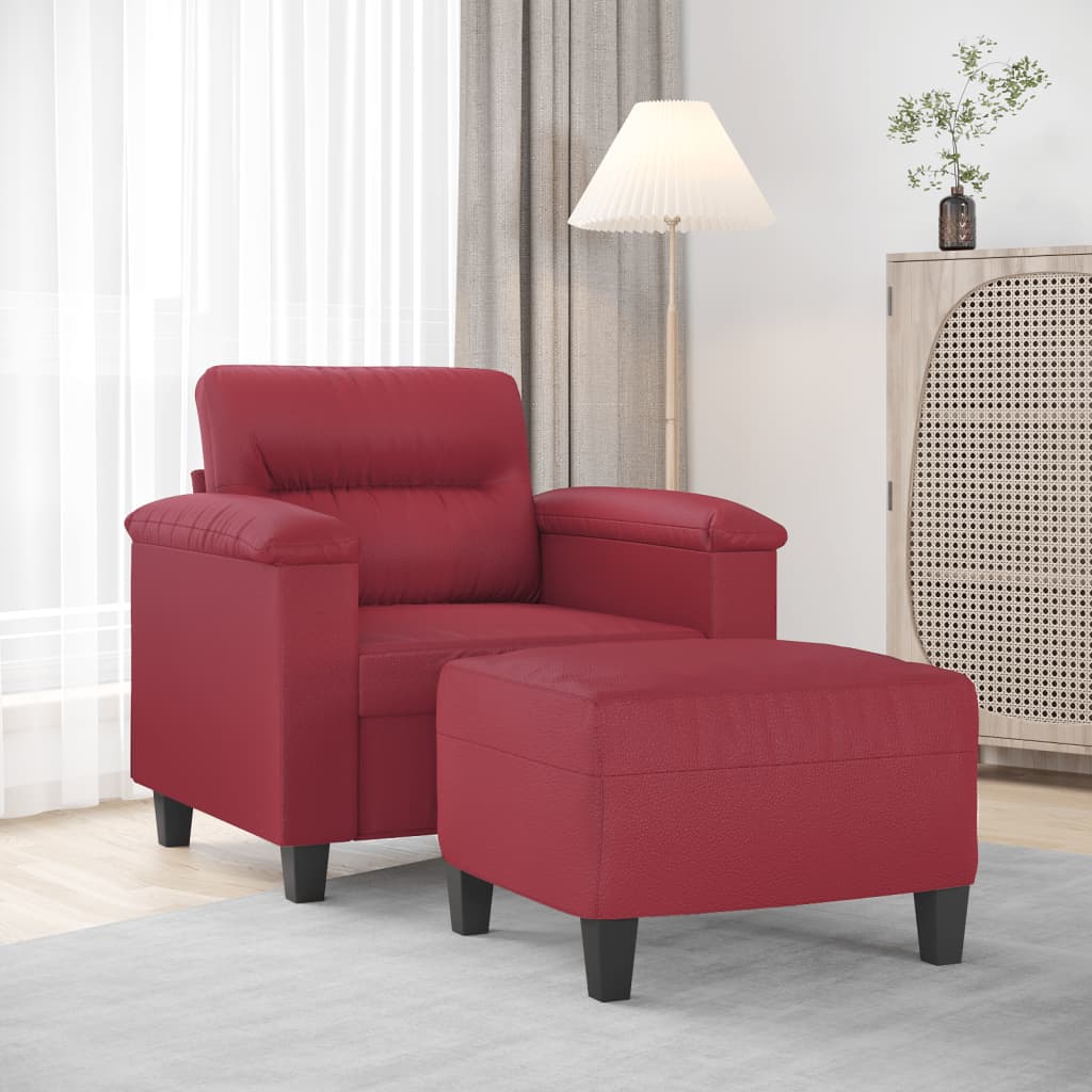 Poltrona Con Poggiapiedi Rosso Vino 60 Cm In Similpelle