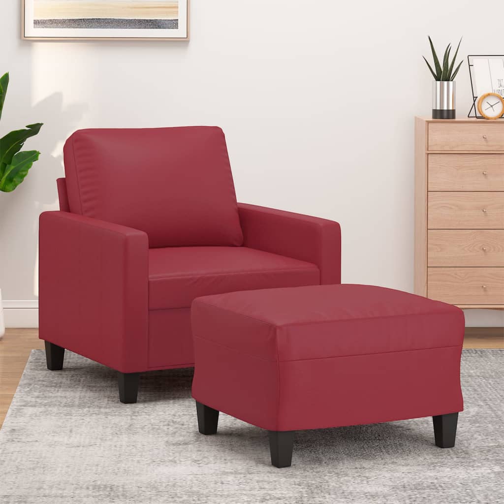 Poltrona Con Poggiapiedi Rosso Vino 60 Cm In Similpelle