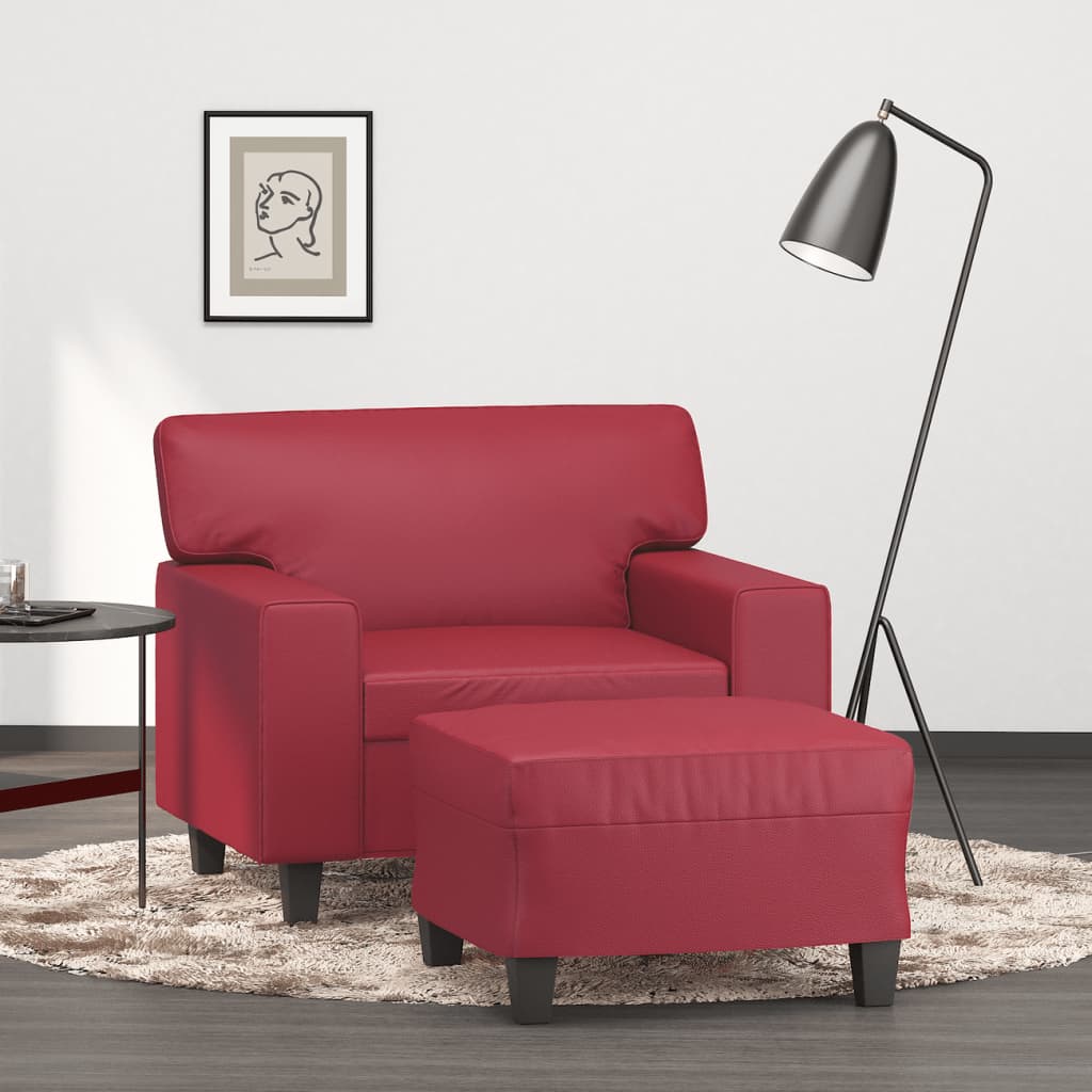 Poltrona Con Poggiapiedi Rosso Vino 60 Cm In Similpelle