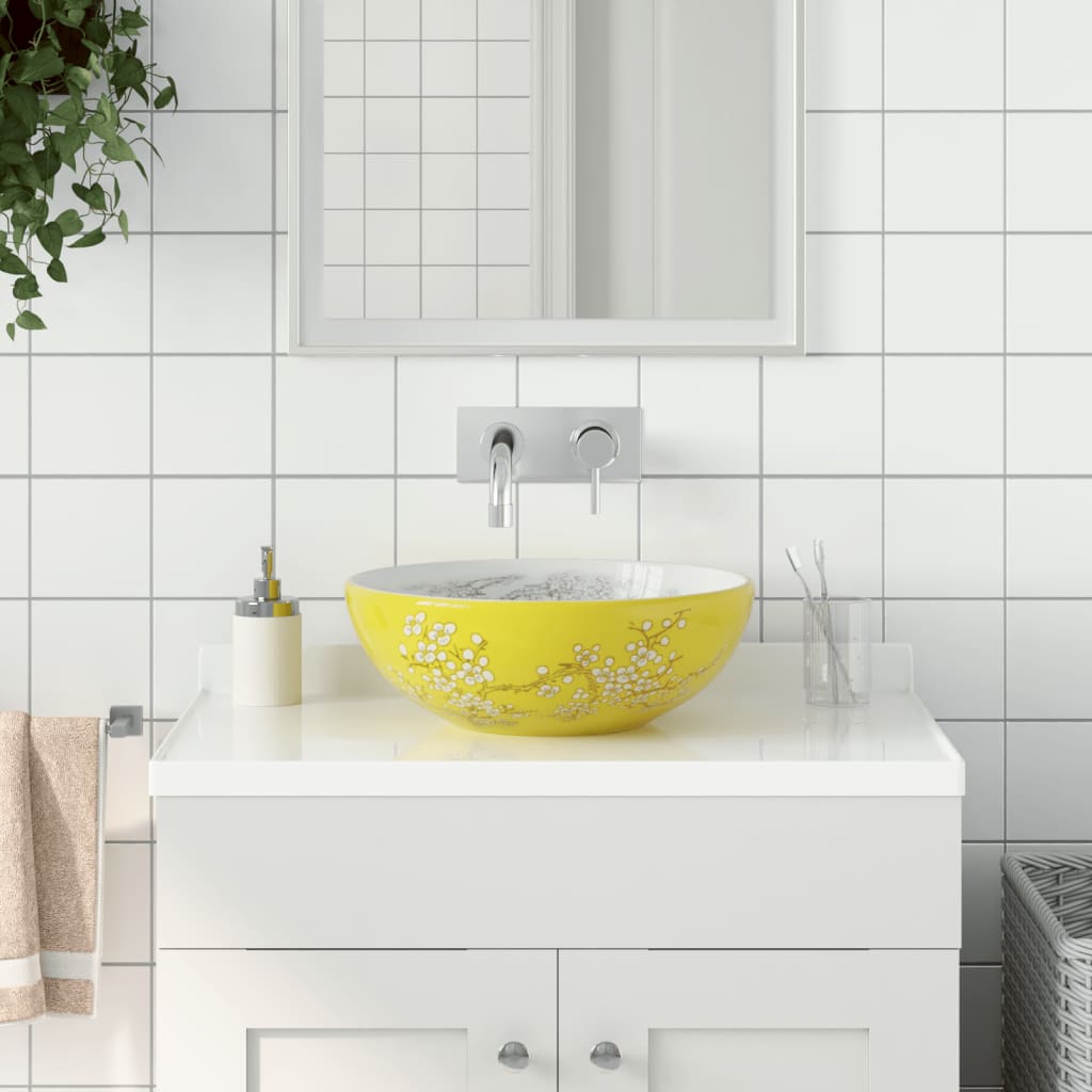 Lavabo Da Appoggio Bianco E Giallo Rotondo F41x14 Cm Ceramica