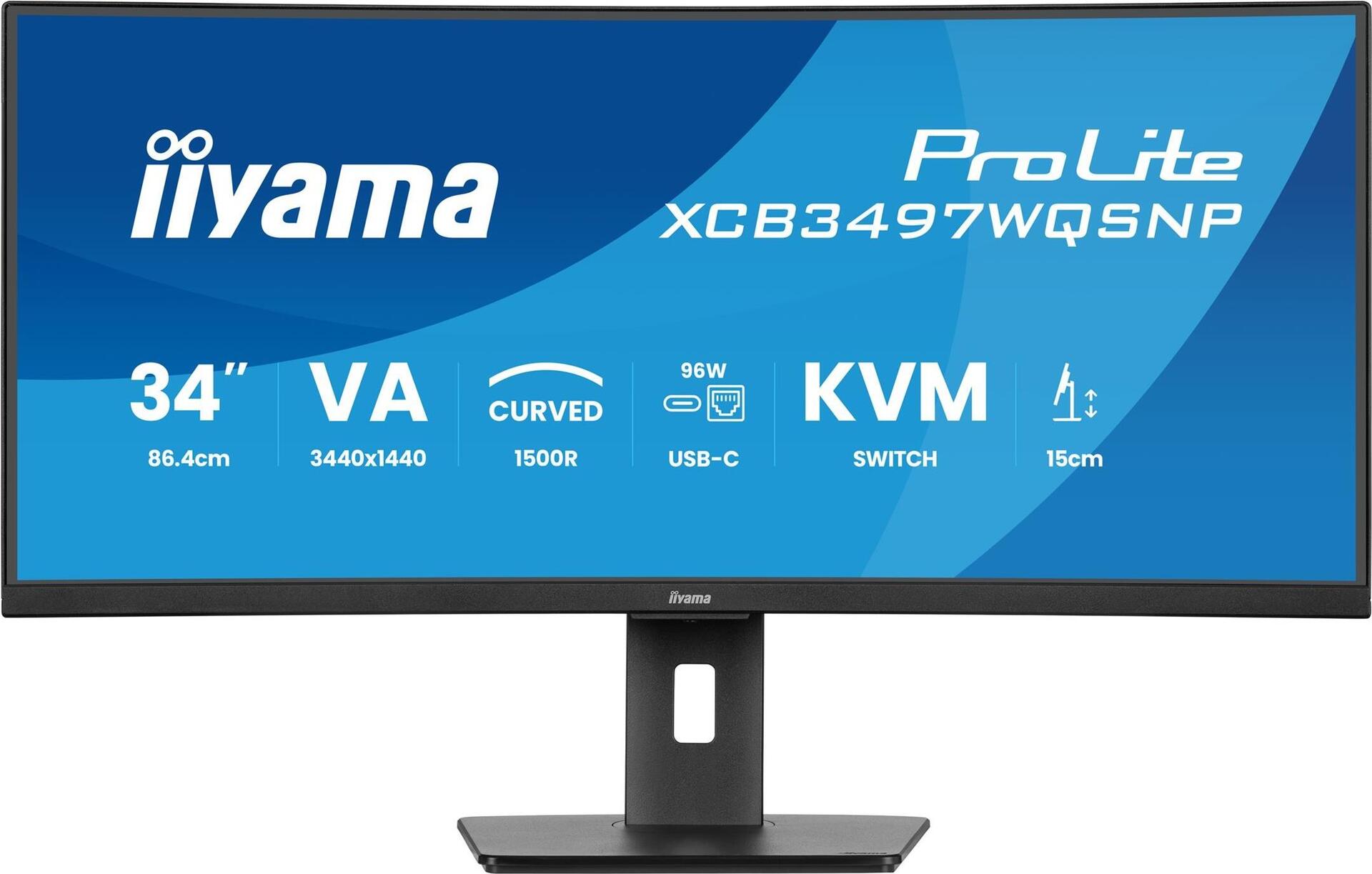 Iiyama Prolite Xcb3497wqsnP-B1, LeD-Monitor - (86.4 Cm (34 Zoll), Schwarz (matt), Wqhd, Va, Curved, AdaptivE-Sync, UsB-C, UsB-Hub, 120hz Panel) [ener