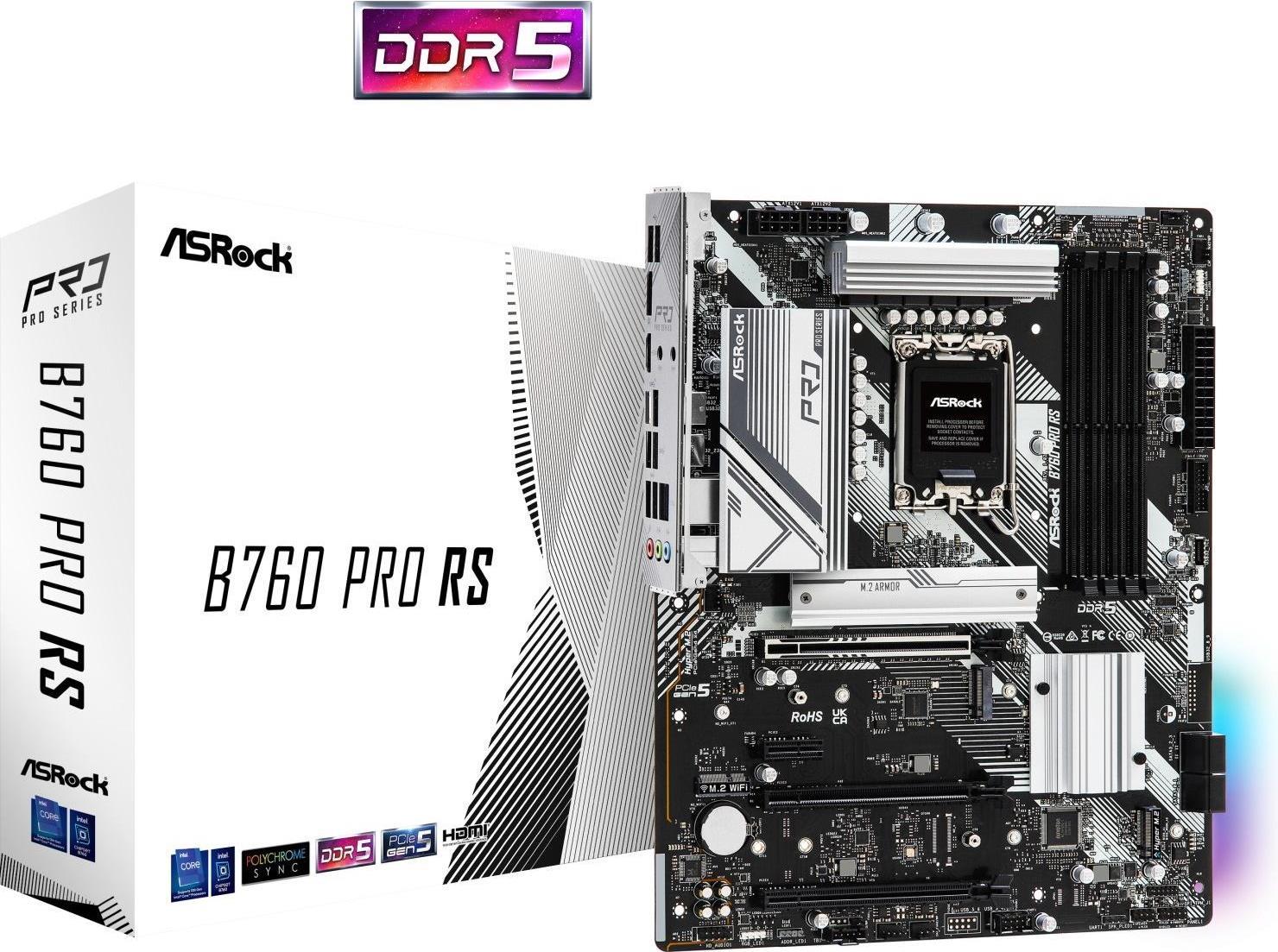 Asrock B760 Pro Rs - Motherboard - Atx - Lga1700-Sockel - B760 Chipsatz - Usb 3,2 Gen 1, Usb 3,2 Gen 2, UsB-C 3,2 Gen2 - 2,5 Gigabit Lan - OnboarD-gr