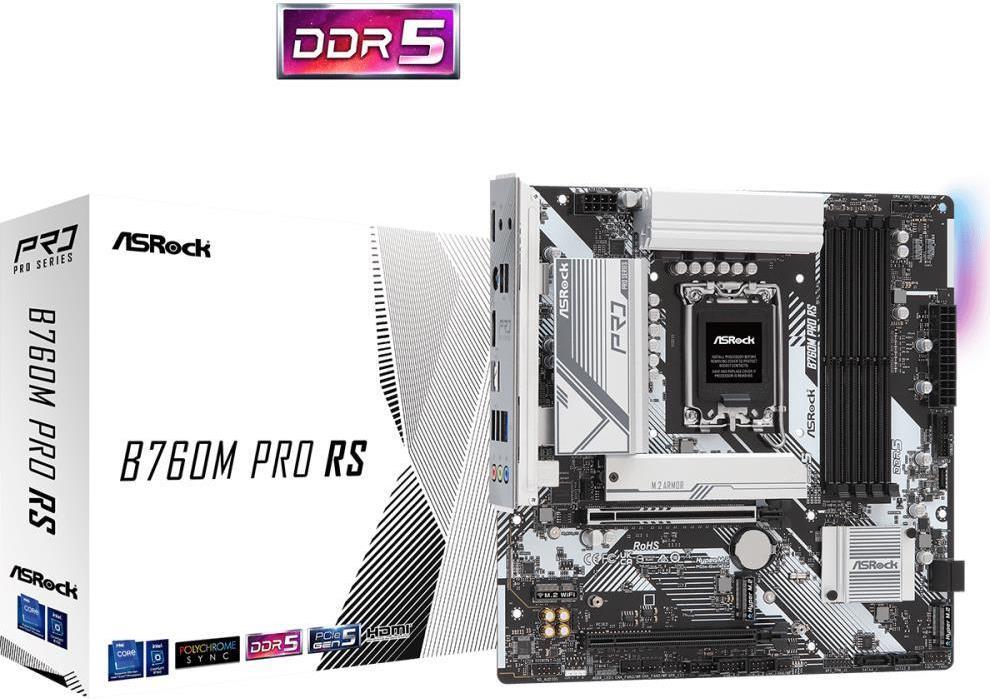 Asrock B760m Pro Rs/d5 - Motherboard - Micro Atx - Lga1700-Sockel - B760 Chipsatz - Usb 3,2 Gen 1, UsB-C 3,2 Gen 1 - 2,5 Gigabit Lan - OnboarD-Grafik