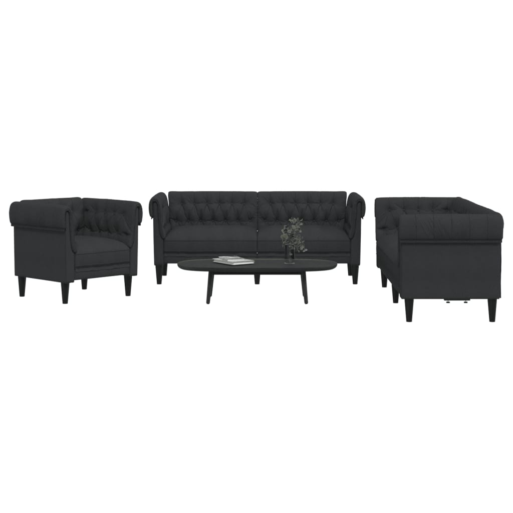 Set D Divani 3 Pz Nero In Tessuto