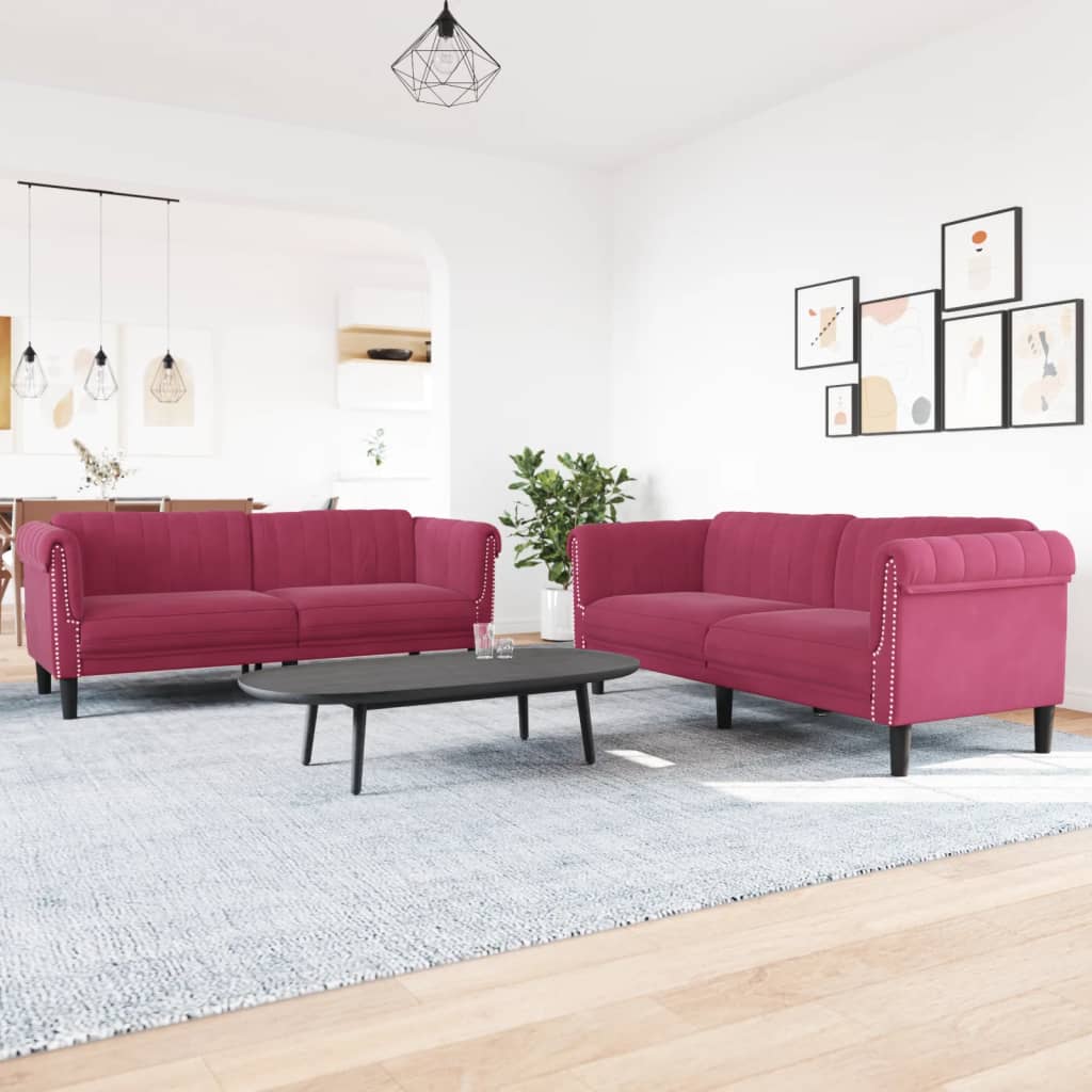 Set Di Divani 2 Pz Rosso Vino In Velluto