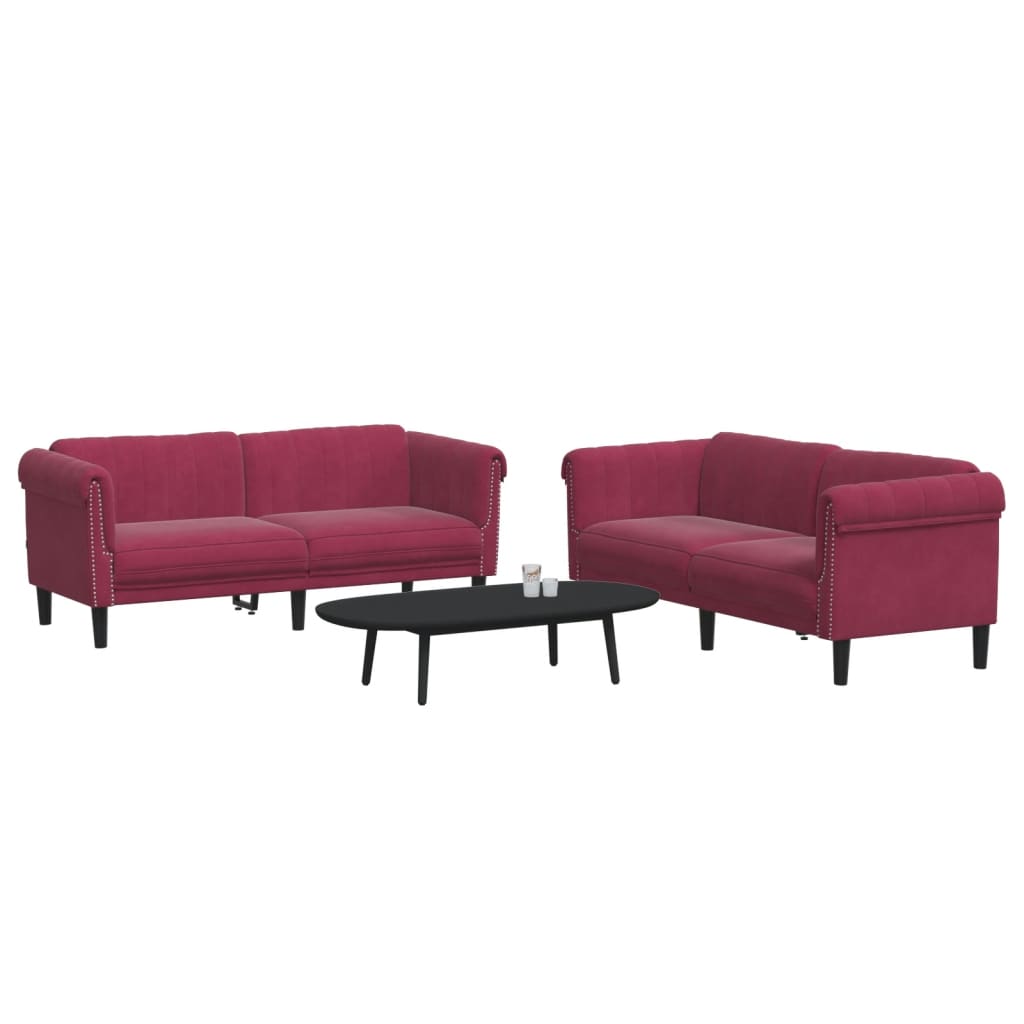 Set Di Divani 2 Pz Rosso Vino In Velluto - Image 3