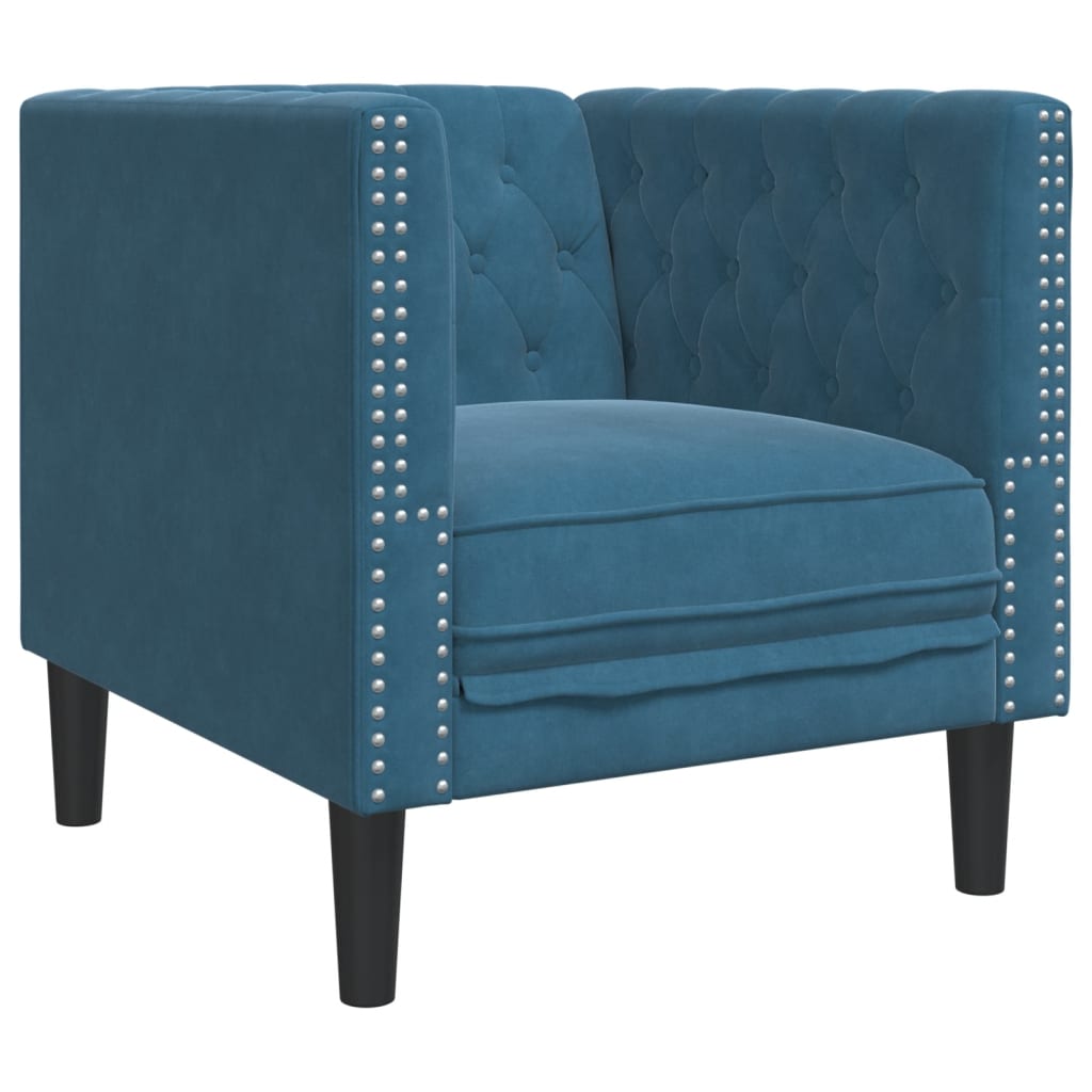 Set Divani Chesterfield 3pz Con Cuscini Blu Velluto - Image 6