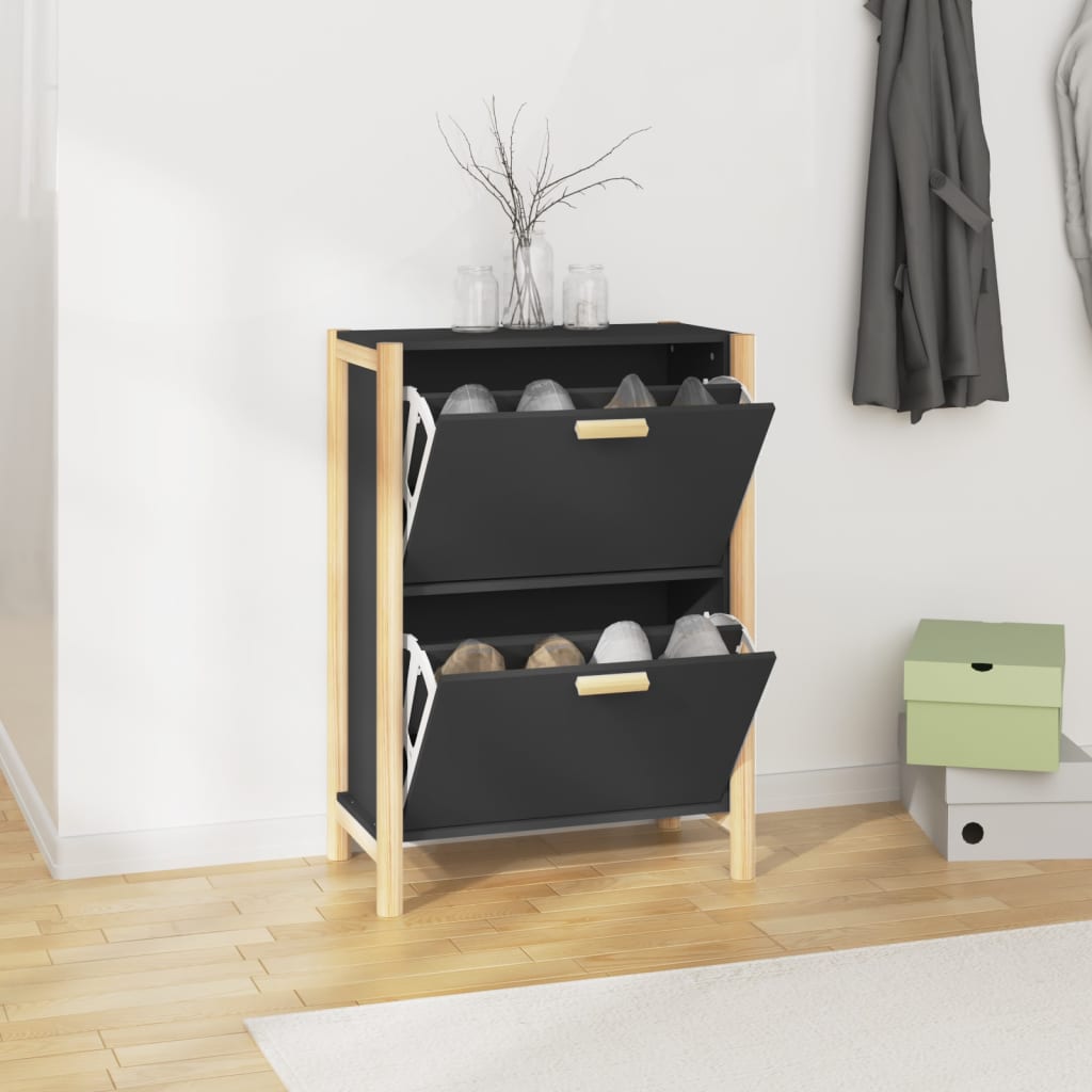 Scarpiera Nera 57,5x33x80 Cm In Legno Multistrato