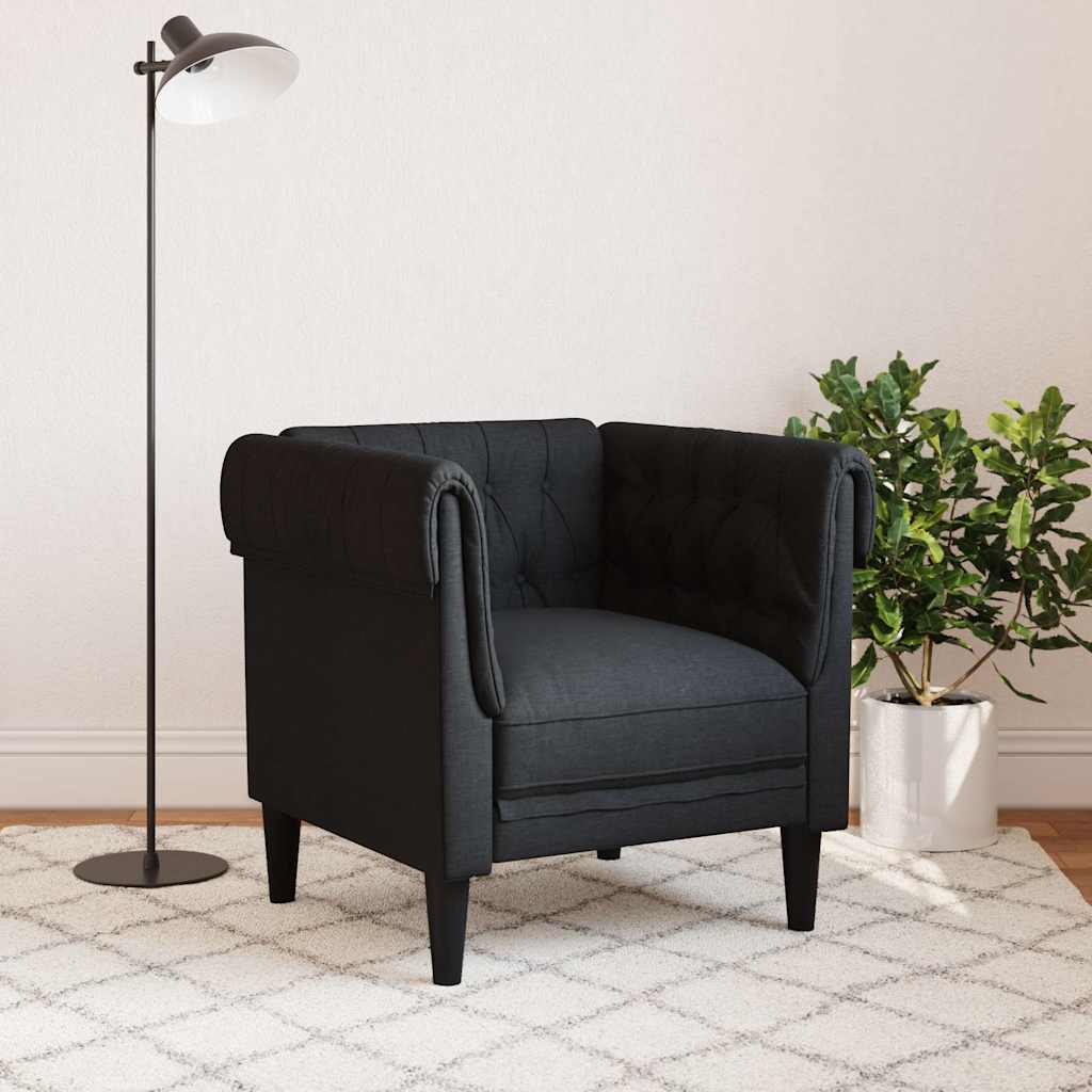 Poltrona Chesterfield Nera In Tessuto - Image 3
