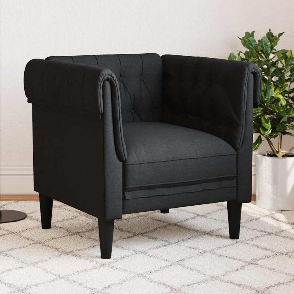 Poltrona Chesterfield Nera In Tessuto