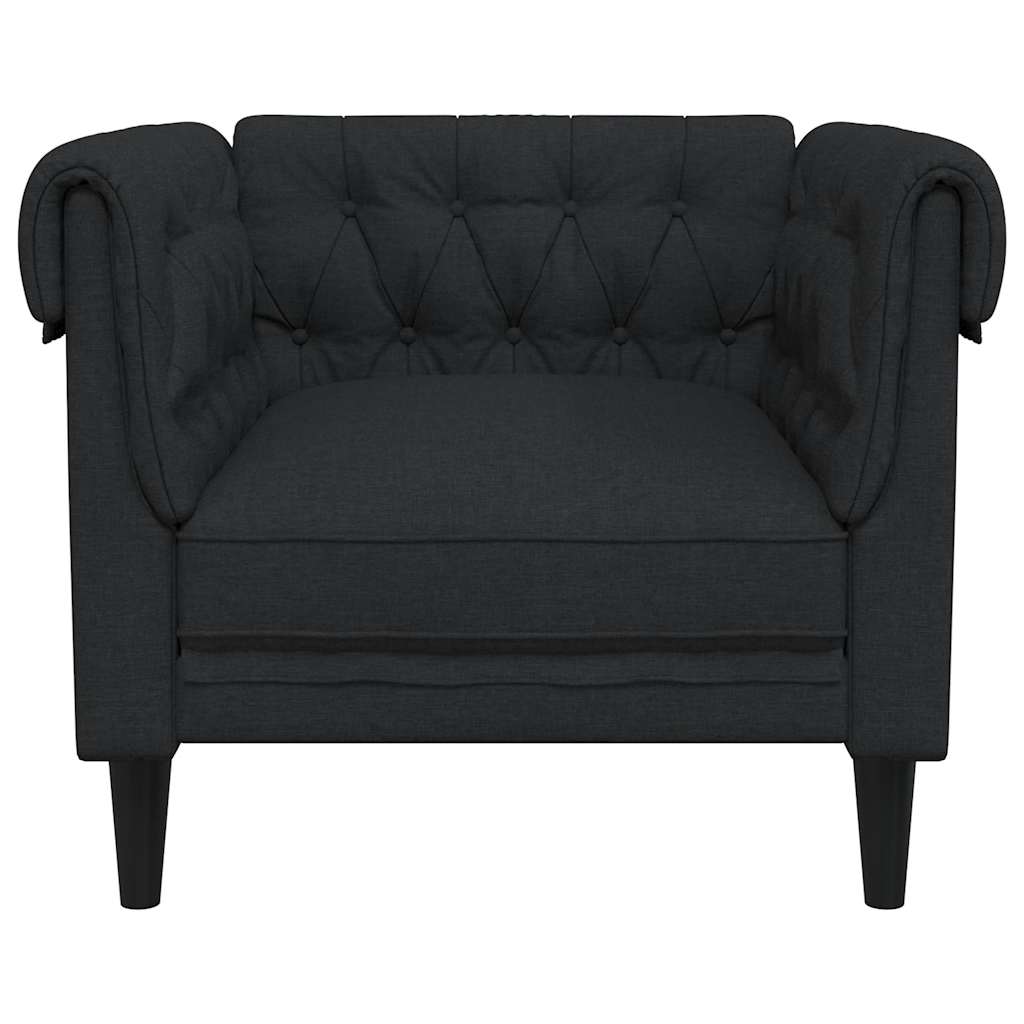 Poltrona Chesterfield Nera In Tessuto - Image 4