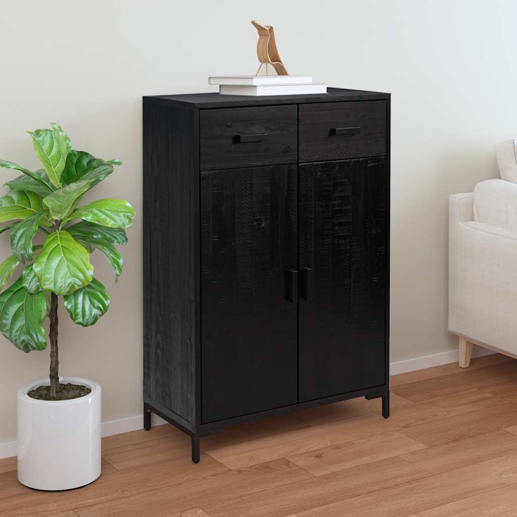 Scarpiera Nera 75x40x110 Cm In Legno Massello Di Pino