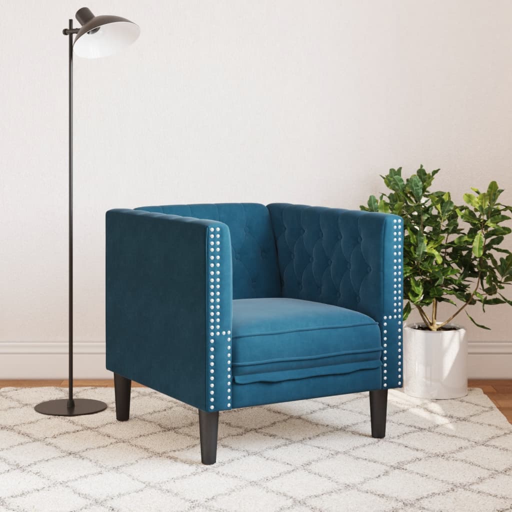 Poltrona Chesterfield Blu In Velluto - Image 3