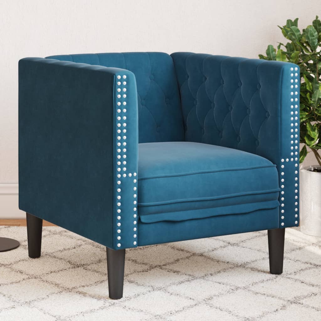 Poltrona Chesterfield Blu In Velluto