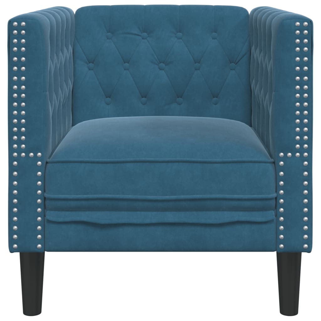 Poltrona Chesterfield Blu In Velluto - Image 4