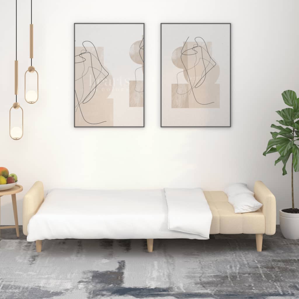 Divano Letto A 2 Posti Crema In Tessuto - Image 3