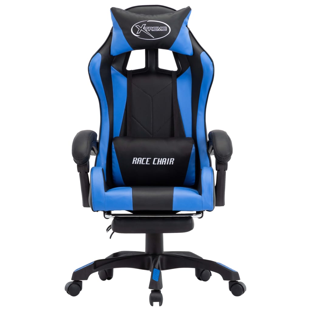 Sedia Da Gaming Con Poggiapiedi Blu E Nera In Similpelle