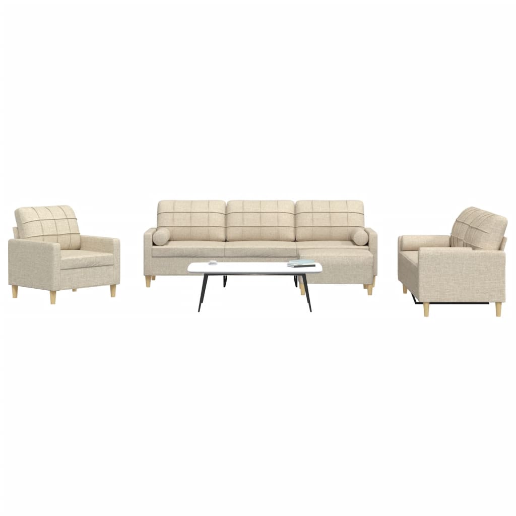 Set Divani 4 Pz Con Poggiapiedi E Cuscini Crema Tessuto