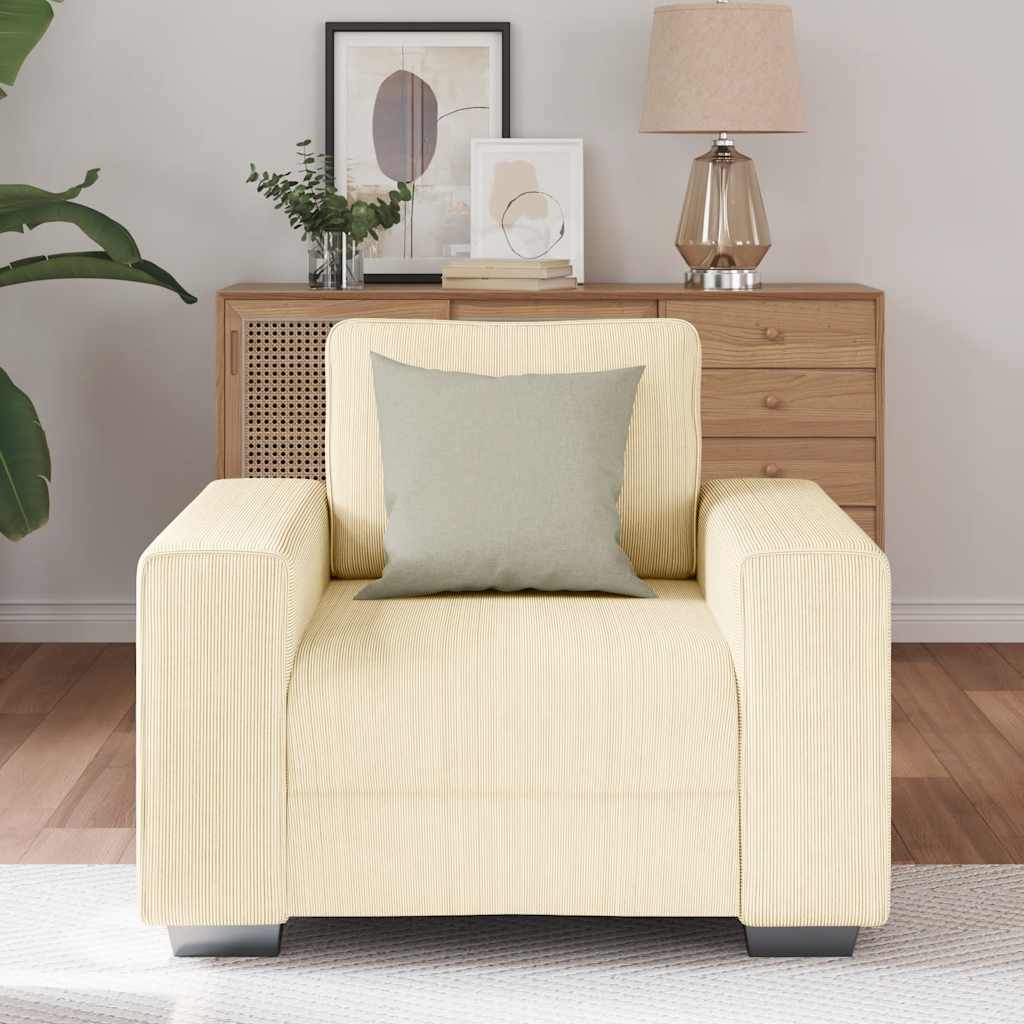 Divano Sedia Crema 60 Cm Tessuto Di Velluto A Coste - Image 3