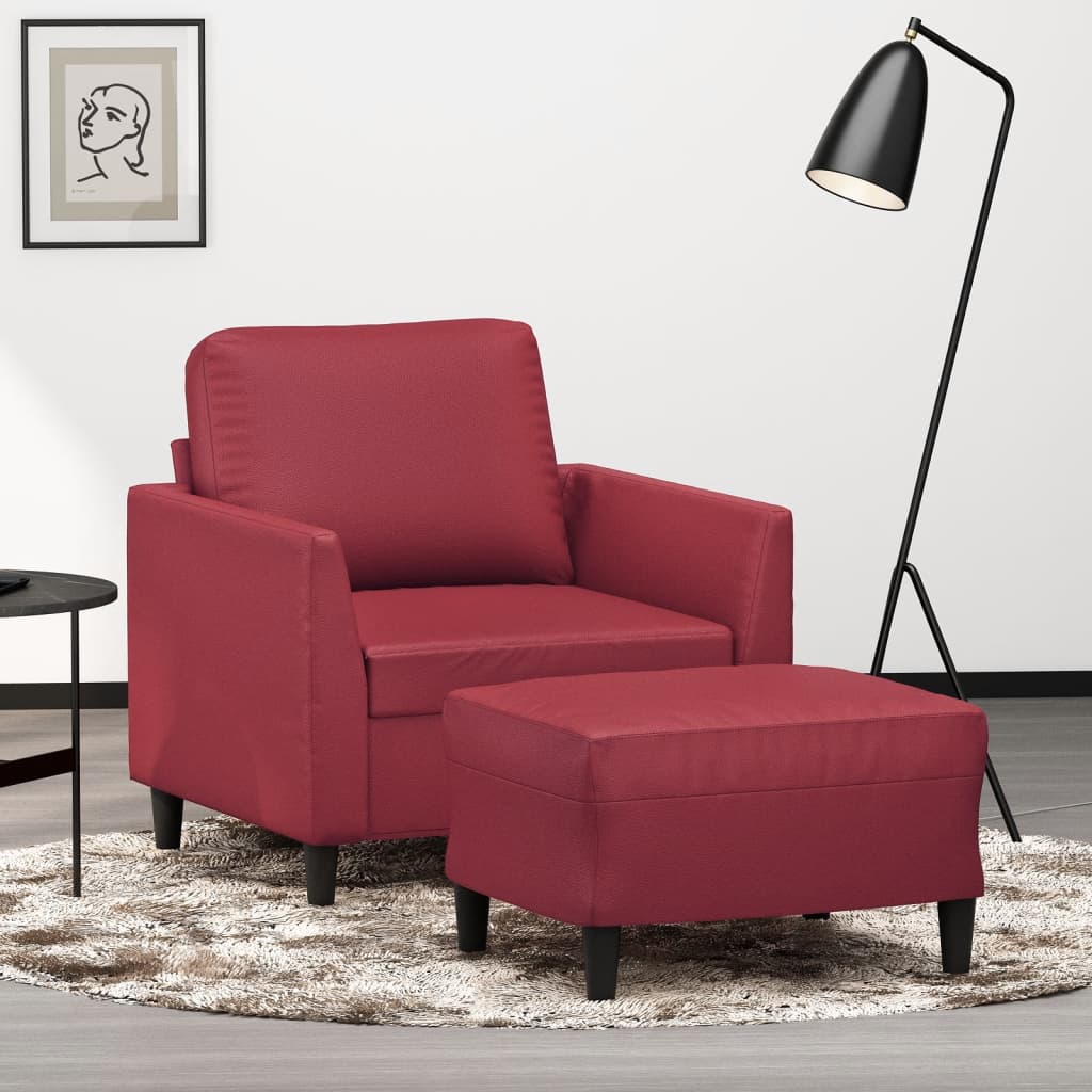 Poltrona Con Poggiapiedi Rosso Vino 60 Cm In Similpelle
