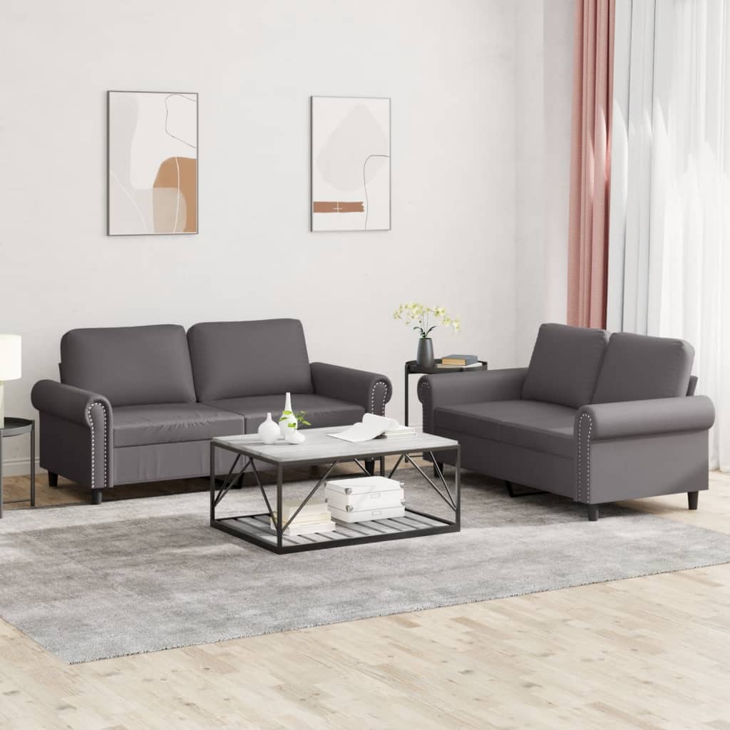 Set Di Divani 2 Pz Con Cuscini Grigio In Similpelle