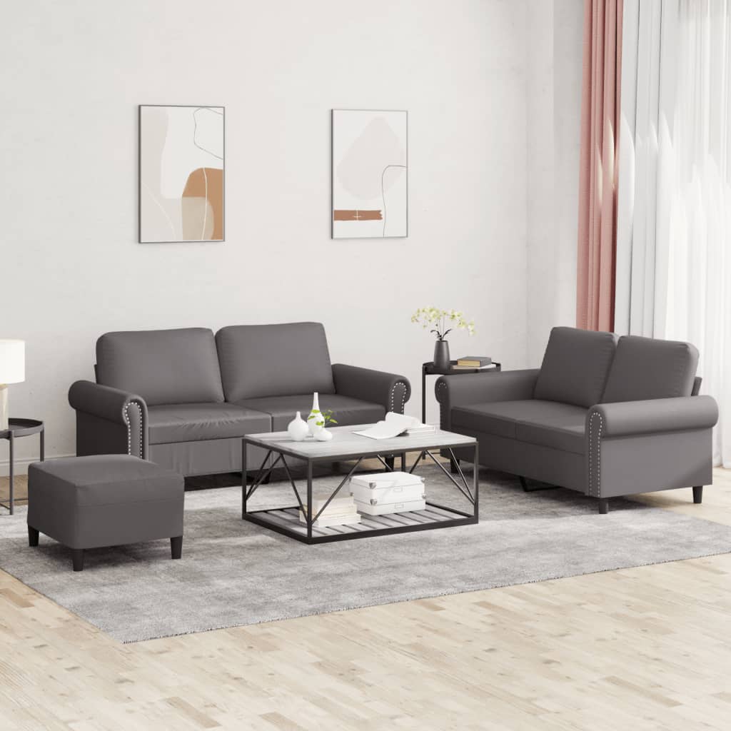 Set Di Divani 3 Pz Con Cuscini Grigio In Similpelle