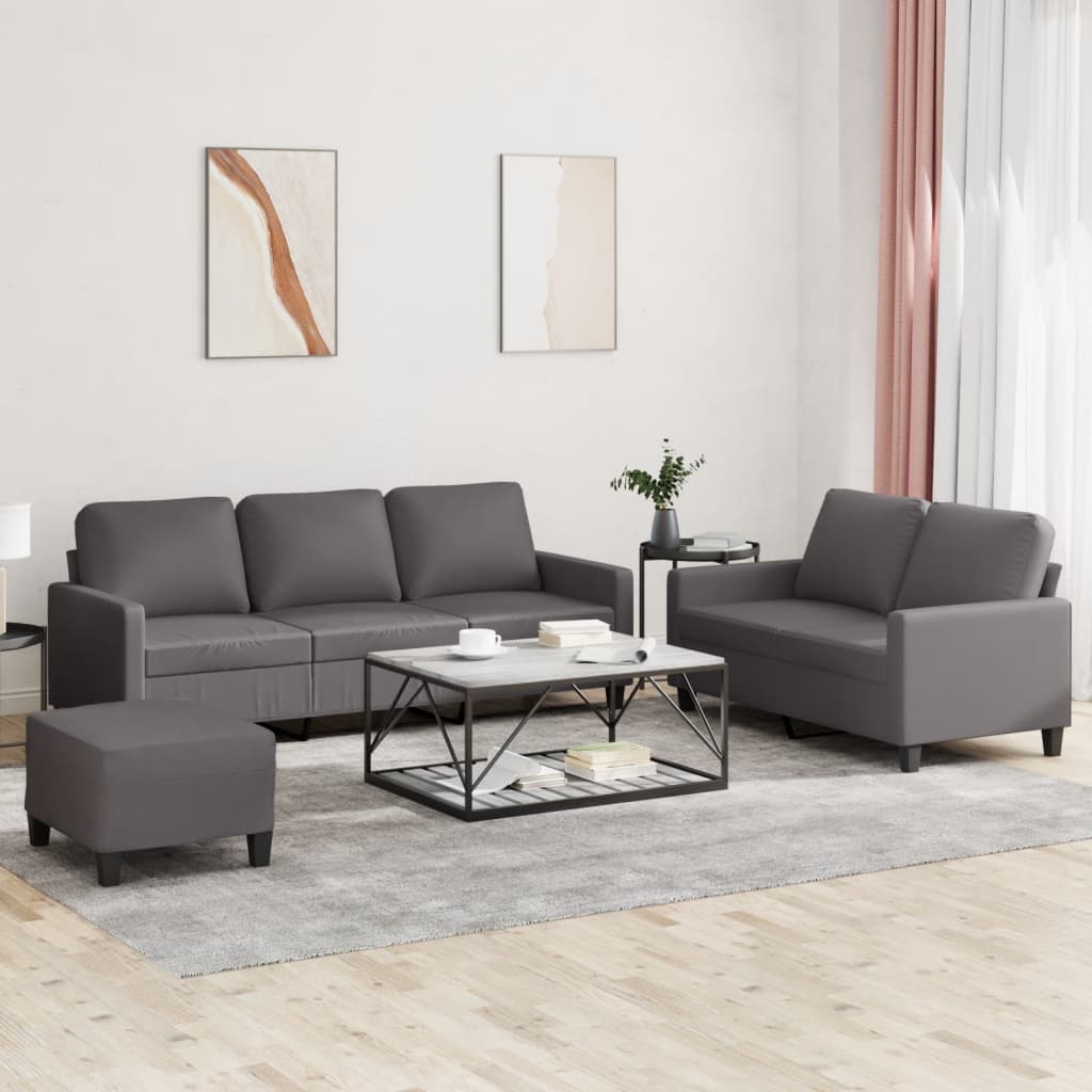 Set Di Divani 3 Pz Con Cuscini Grigio In Similpelle
