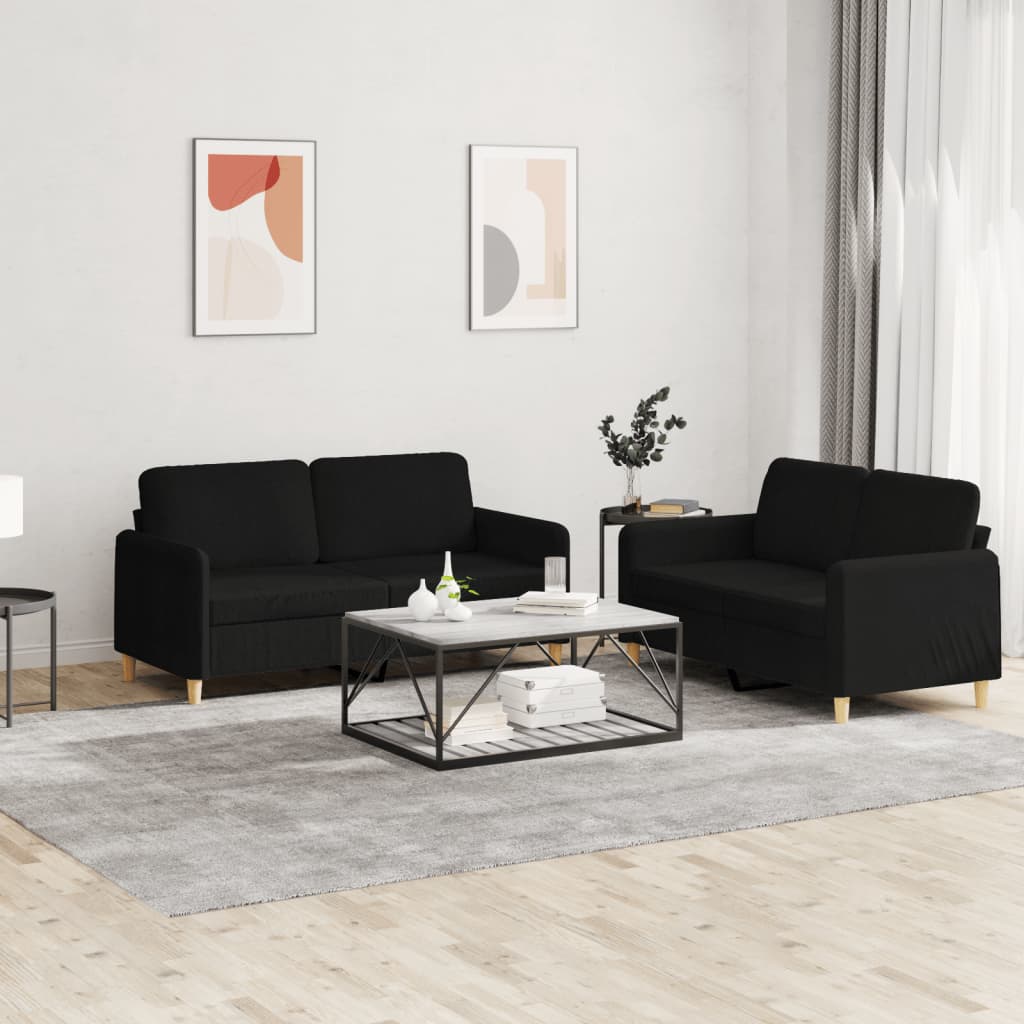 Set Di Divani 2 Pz Con Cuscini Nero In Tessuto