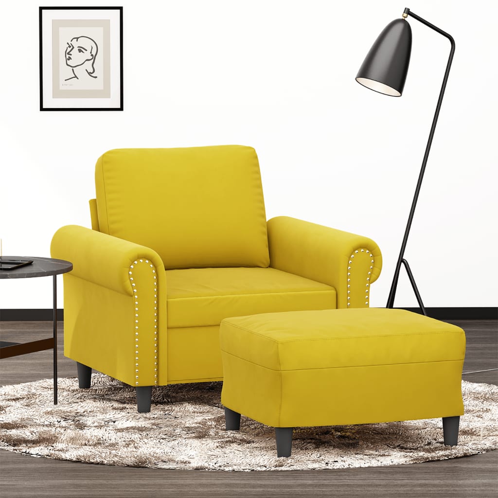Poltrona Con Poggiapiedi Giallo 60 Cm In Velluto