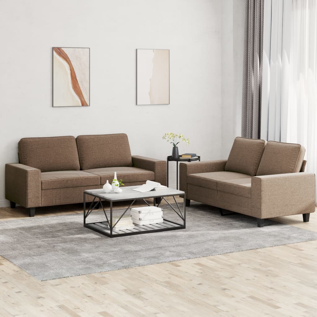 Set Di Divani 2 Pz Marrone In Tessuto
