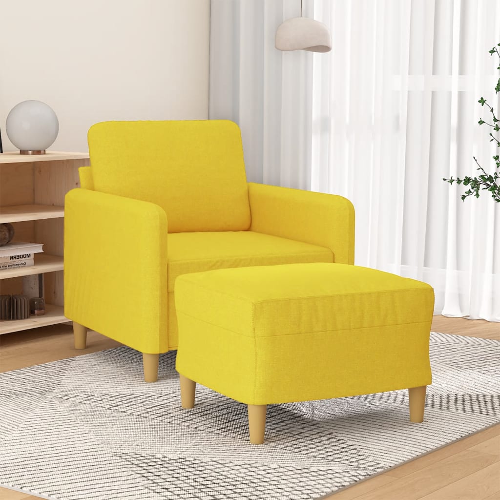 Poltrona Con Poggiapiedi Giallo Chiaro 60 Cm In Tessuto