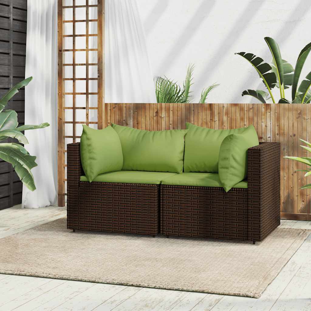 Divani Angolari Da Giardino Con Cuscini 2pz Polyrattan Marrone
