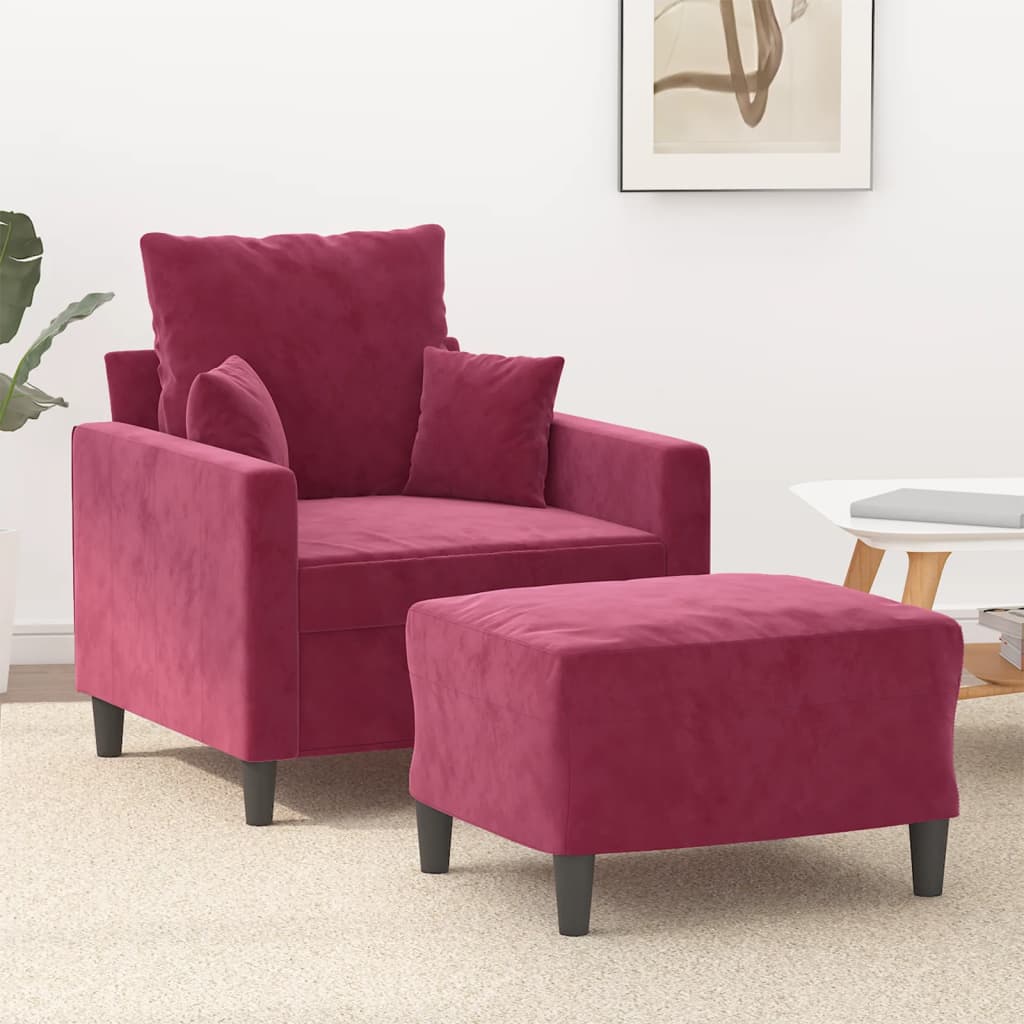 Poltrona Con Poggiapiedi Rosso Vino 60 Cm In Velluto