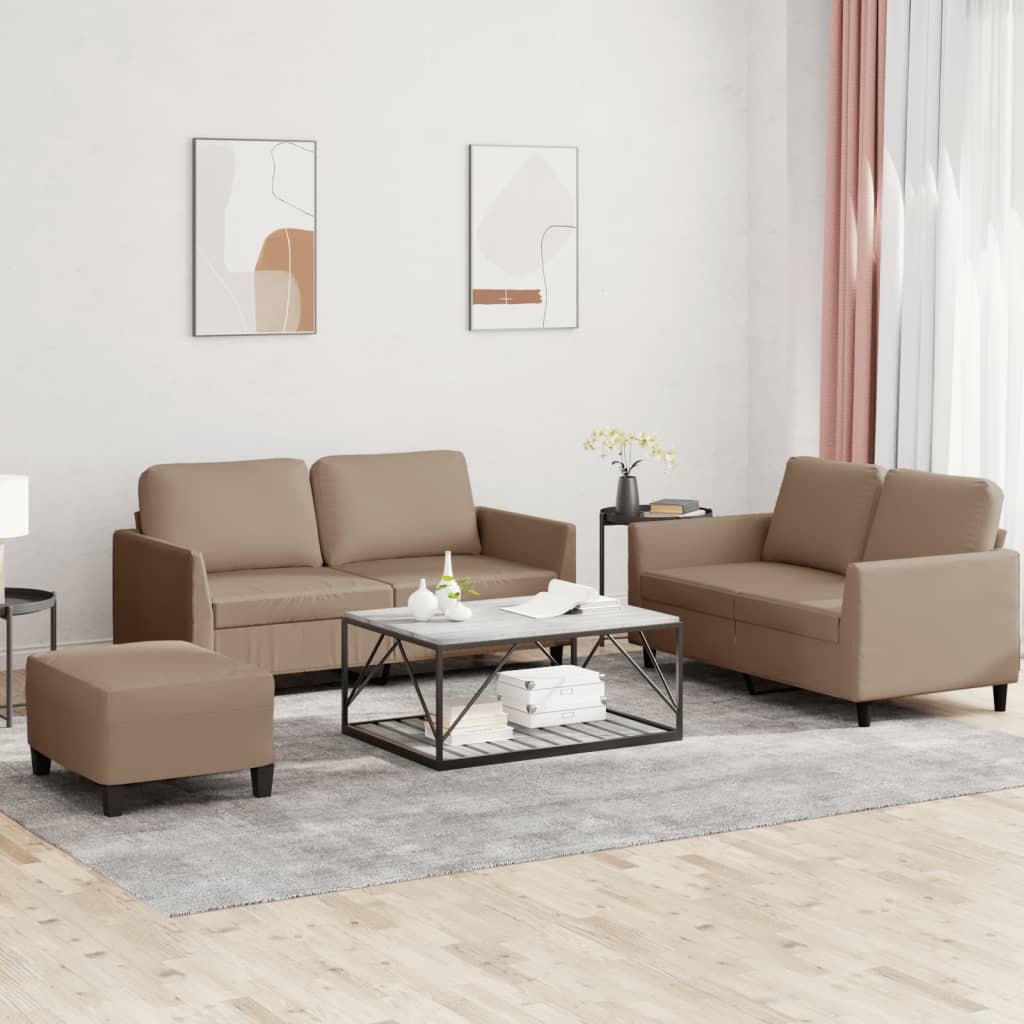 Set Di Divani 3 Pz Con Cuscini Cappuccino In Similpelle