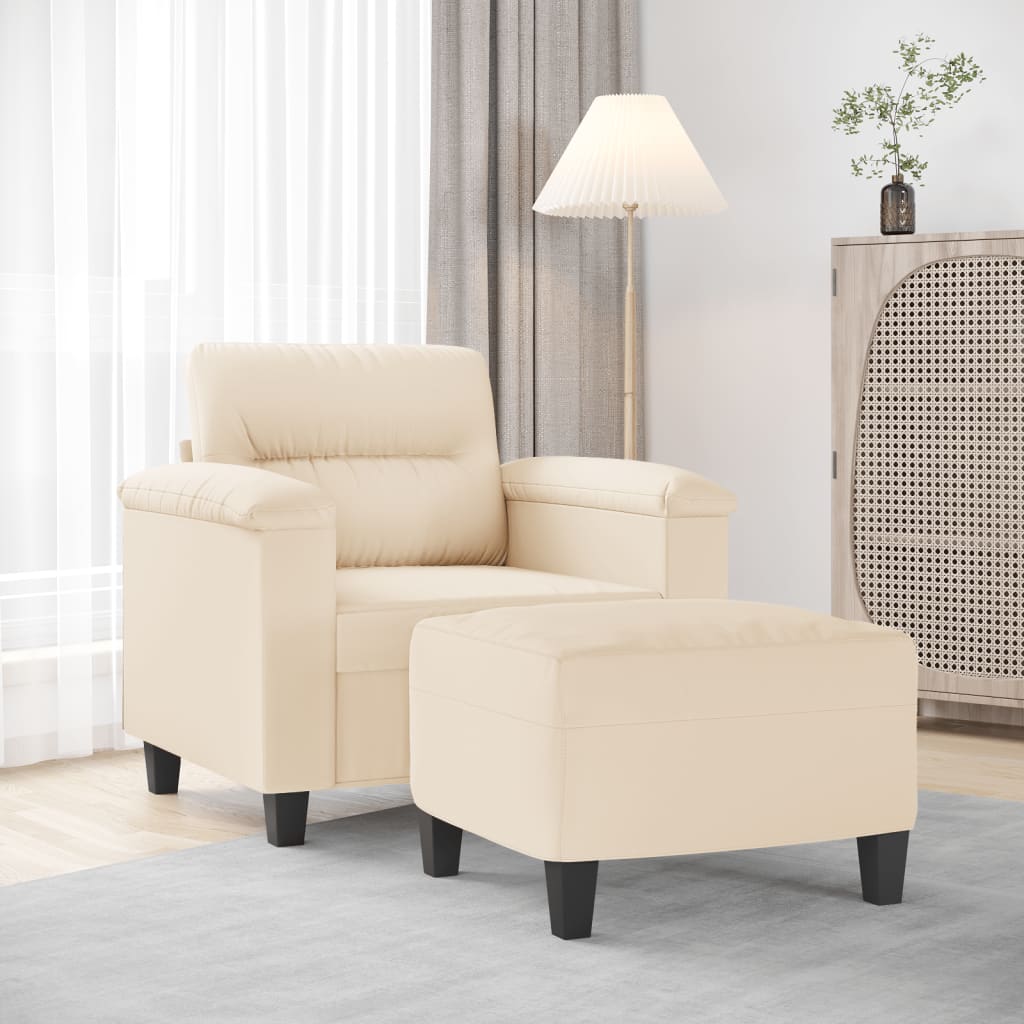 Poltrona Con Poggiapiedi Beige 60 Cm In Tessuto Microfibra