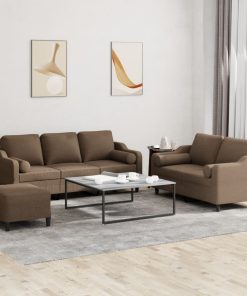 Set Di Divani 3 Pz Con Cuscini Marrone In Tessuto