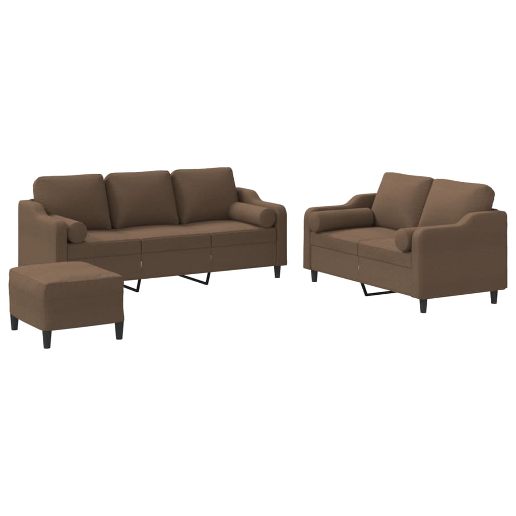 Set Di Divani 3 Pz Con Cuscini Marrone In Tessuto - Image 2
