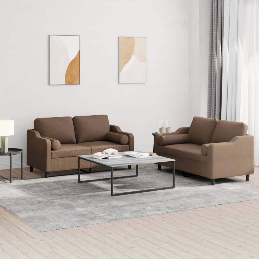 Set Di Divani 2 Pz Con Cuscini Marrone In Tessuto