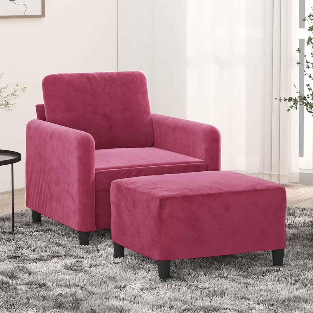 Poltrona Con Poggiapiedi Rosso Vino 60 Cm In Velluto