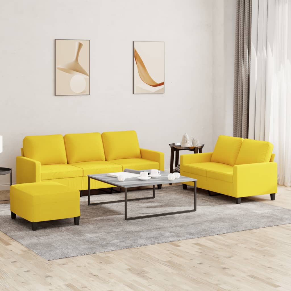 Set Di Divani 3 Pz Con Cuscini Giallo Chiaro In Tessuto