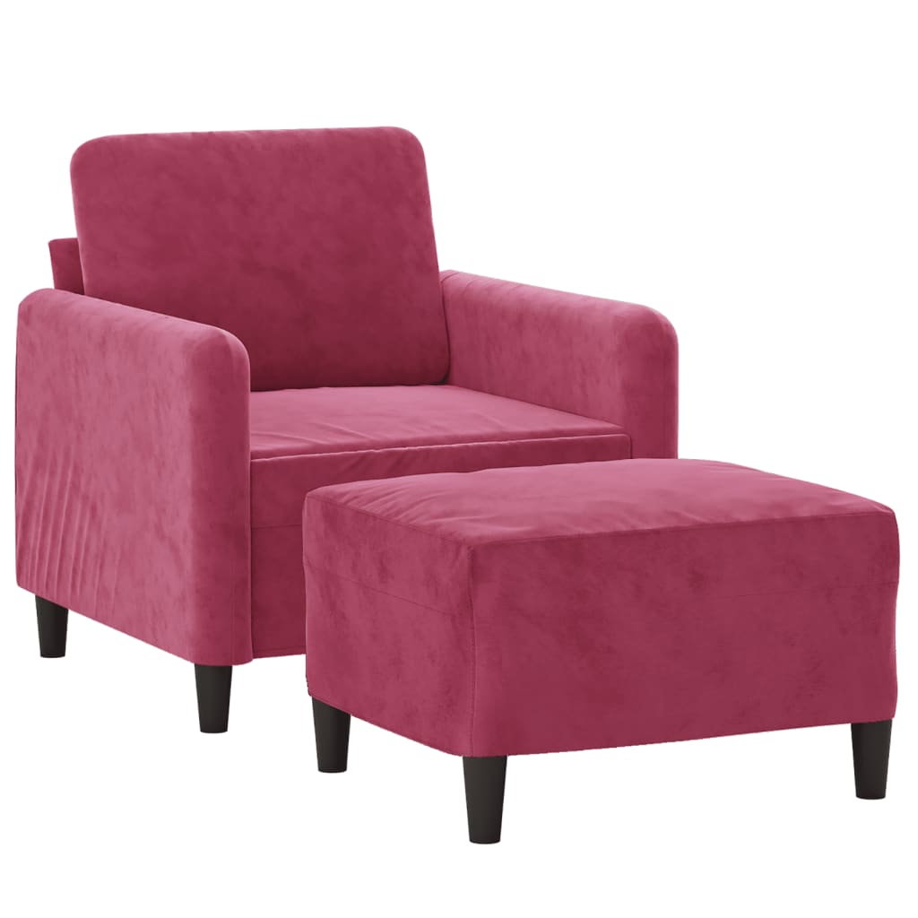 Poltrona Con Poggiapiedi Rosso Vino 60 Cm In Velluto - Image 3