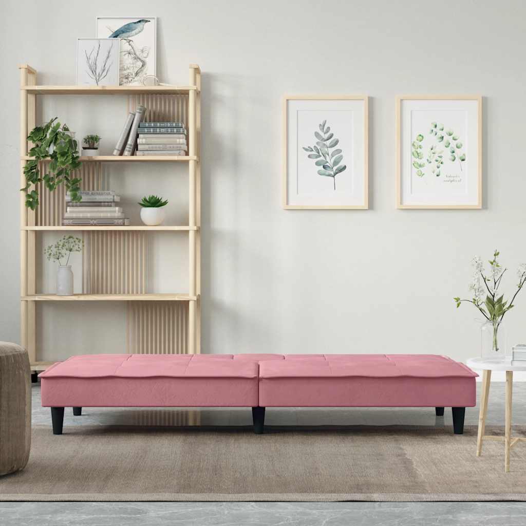 Divano Letto Con Portabicchieri In Velluto Rosa - Image 3