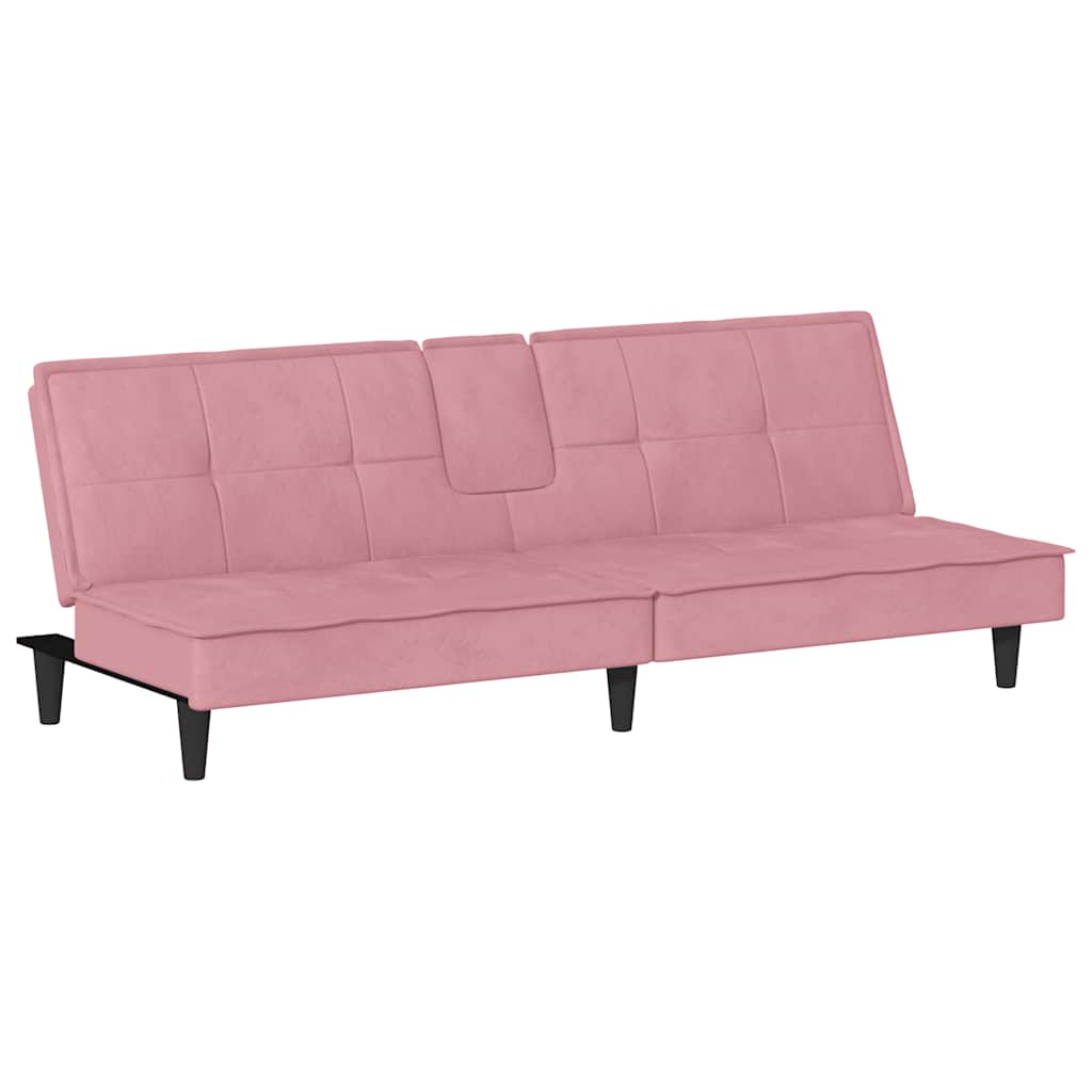 Divano Letto Con Portabicchieri In Velluto Rosa - Image 4