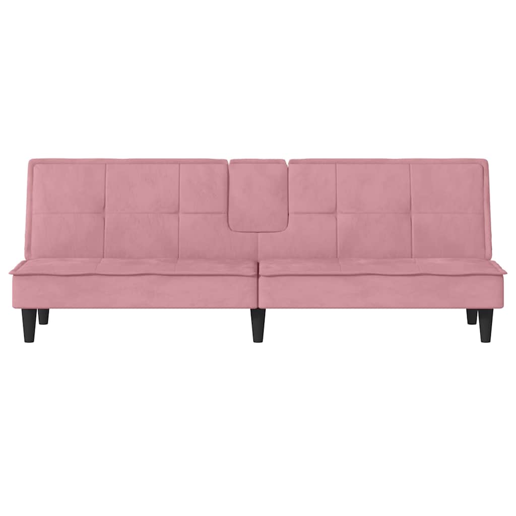Divano Letto Con Portabicchieri In Velluto Rosa - Image 5