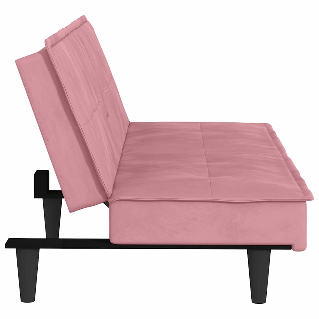 Divano Letto Con Portabicchieri In Velluto Rosa - Image 6