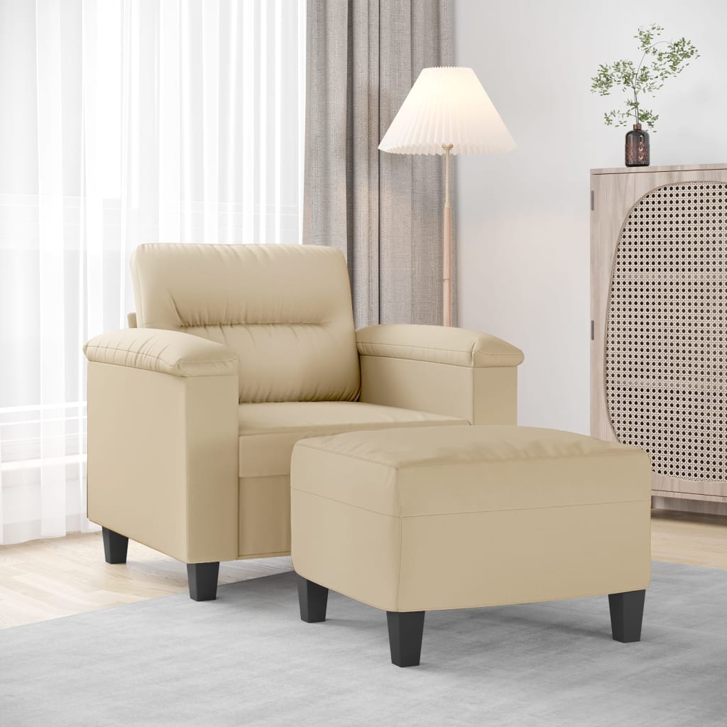 Poltrona Con Poggiapiedi Crema 60 Cm In Tessuto Microfibra