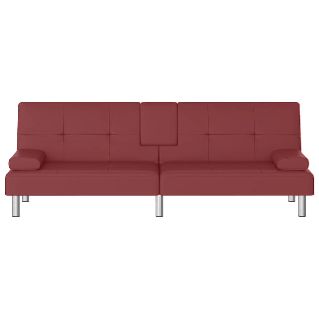 Divano Letto Con Portabicchieri In Similpelle Rosso Vino - Image 5