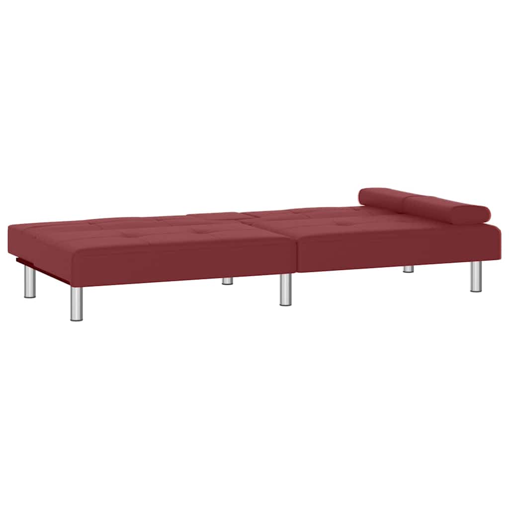 Divano Letto Con Portabicchieri In Similpelle Rosso Vino - Image 6