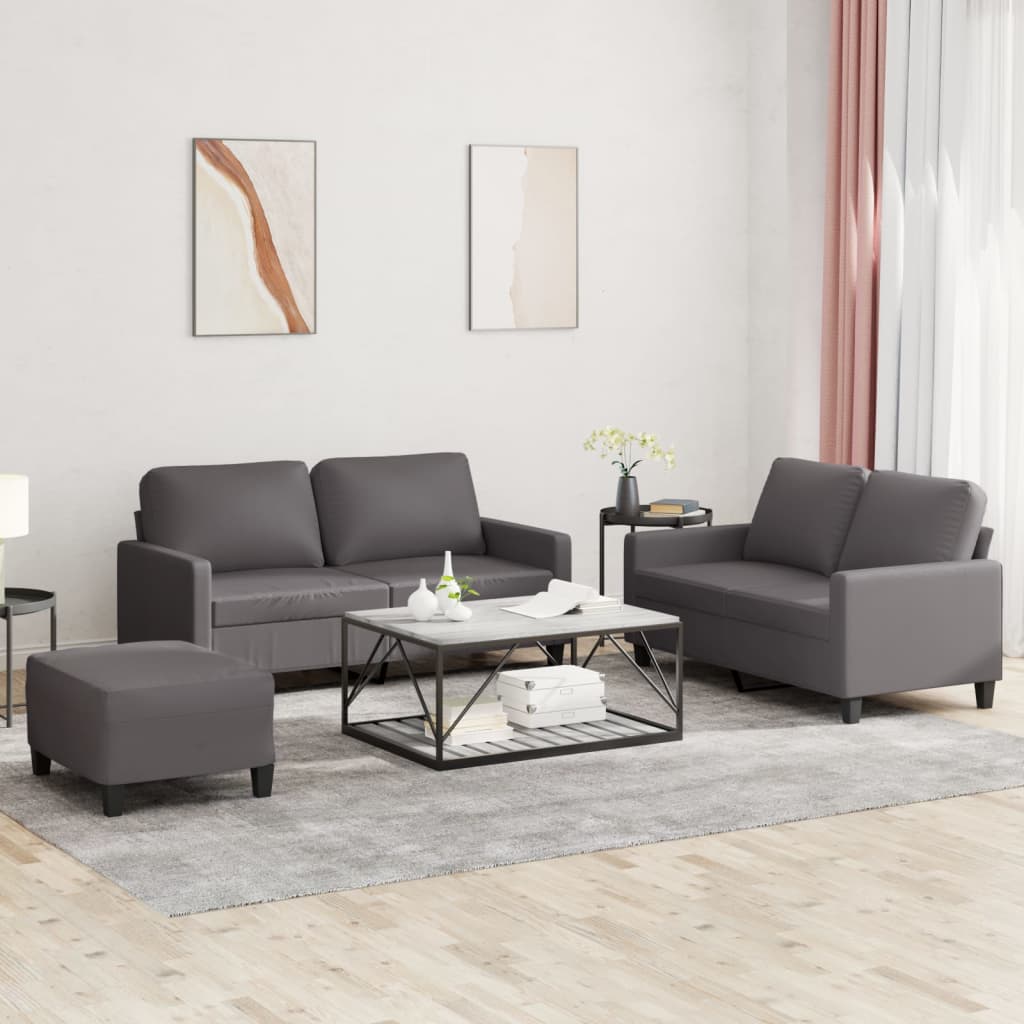 Set Di Divani 3 Pz Con Cuscini Grigio In Similpelle